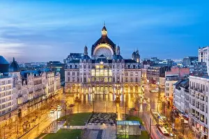 Location View Prints: Antwerp, Belgium cityscape at Centraal Railway Station at twilight