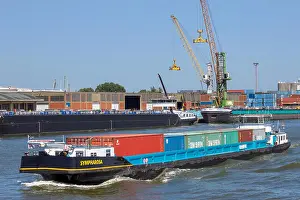 Tanker Prints: ANTWERP, BELGIUM - JUL 9, 2013: Barge ship transporting containers in the Port of Antwerp