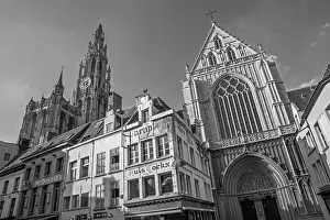 Antwerp Prints: ANTWERP - SEPTEMBER 4: South facade of cathedral of Our Lady on September 4