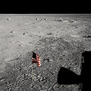 American Flag Prints: Apollo 11 - An American Flag and Footprints on the Moon