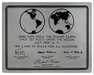 Ephemera Prints: An Apollo 11 stainless steel plaque as attached to the Apollo Lunar Modules that landed on the moon