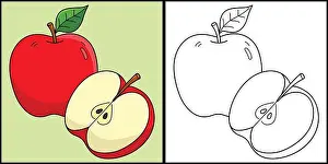 Apple Fruit Coloring Page Colored Illustration