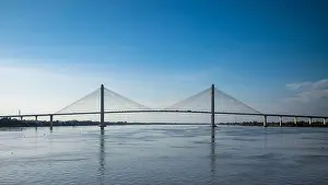 Early Morning Prints: Approaching the Tsubasa Bridge across the Mekong River in Kandal Province, Cambodia