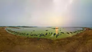 April 16, 2023: panoramic view of Nom wharf in Phu Cuong commune, Dinh Quan district, Dong Nai province at sunset