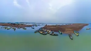 Paddle Boat Prints: April 16, 2023: panoramic view of Nom wharf in Phu Cuong commune