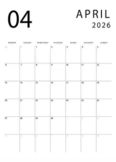 Calender Prints: April 2026 calendar. Clean and simple monthly planner template