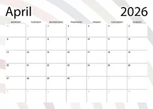 Calender Prints: April 2026 monthly planner. Calendar template. Monday start. Vector design