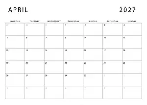 Calender Prints: April 2027 monthly planner template