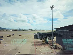 Summer Day Prints: Empty Apron and Jet Bridge at Hong Kong International Airport