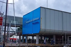 Liguria Prints: Aquarium of Genova. Large oceanarium near the port: aquariums with a recreated ecosystem