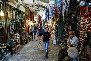 Old City Prints: Arab souk, covered market, at the muslim quarter in old city, Jerusalem, Israel