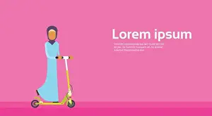 Arab Woman Ride Kick Scooter Personal Electric Transport With Copy Space