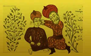Enhancement Prints: Arabic physician shown performing ancient type of cataract operation called couching