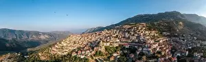 Boeotia Prints: Arachova Greece mountain town aerial panoramic view