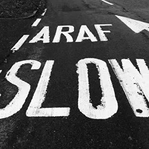 Stockimo Prints: Araf-Slow road markings in Wales UK