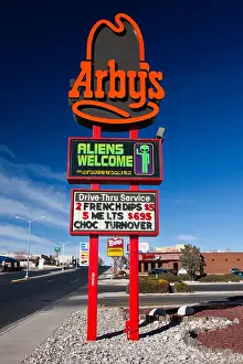 Built Structure Prints: Arby's sign with Aliens Welcome display, Roswell, New Mexico, United States of America