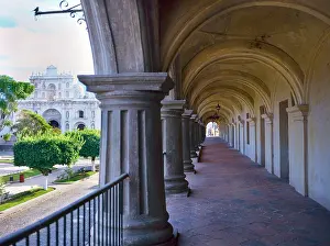 Guatemala Prints: The arch covered corridor of the colonial Palacio de los Capitanes beside the Plaza Mayor of Antigua Guatemala