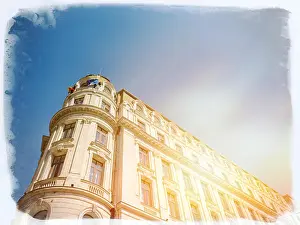 Romanian Prints: Architectural heritage corner building in Bucharest