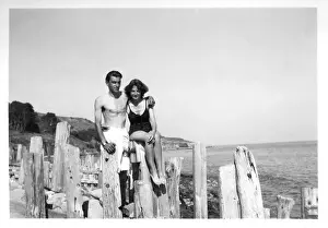 Archive Photo: Holiday snap of couple on beach in swimming costume (Castlehaven Isle of Wight - 1948)