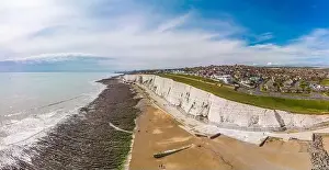 Chalk Cliff Prints: Areal drone panoramic view of the Saltdean and Rottingdean Beach, Brighton