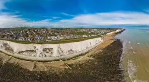 Chalk Cliff Prints: Areal drone panoramic view of the Saltdean and Rottingdean Beach, Brighton