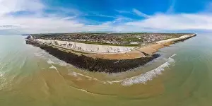 Chalk Cliff Prints: Areal drone panoramic view of the Saltdean and Rottingdean Beach, Brighton
