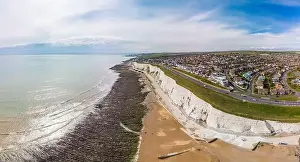 Chalk Cliff Prints: Areal drone panoramic view of the Saltdean and Rottingdean Beach, Brighton