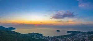areial photography sunset above Kata beach. Pu island is in the middle of Kata beach and Karon beach