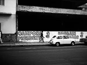 Dictator Prints: ARG 256A Mar Del Plata Argentina 1973 Campora Presidente presidential campaign wall painting passers by
