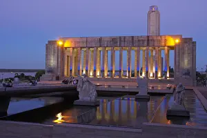 Santa Fe Prints: Argentina, Rosario, national monument, Monumento de la Bandera, back, lighting, evening