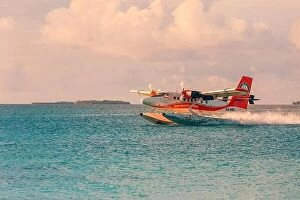 Images Dated 2nd June 2019: Ari Atoll, Maldives - 05.05.2018: Luxury summer travel destination with seaplane in Maldives islands