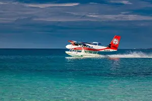 Maldives Beach Prints: Ari Atoll, Maldives - 05.05.2019: Maldives seaplane on luxury resort
