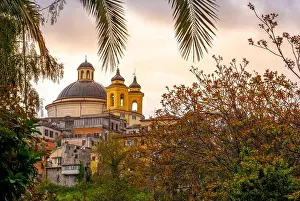 Day Trip Prints: Ariccia - Rome suburb - Lazio - Italy Santa Maria church dome branches colorful sunset background