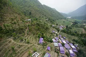 Cable Car Prints: Ariel view of Kurintar village, Kathmandu, Nepal