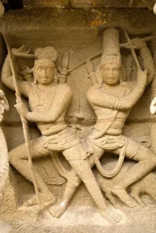 Tamil Nadu Prints: Arjuna Siva Pasupatham statue ; Kailasanatha temple sandstones Pallava king Narasimhavarman Mahendra Kanchipuram ;