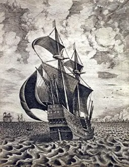 Armed Four masted Ship Making for a Port 1561-1562 by Pieter Brueghel the Elder 1525-1562 and Frans Huys 1522-1562 The Brueghel family