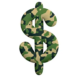 Camo Prints: Army dollar currency sign - 3d Camo symbol isolated on white background
