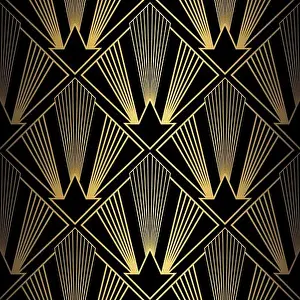 Fanning Prints: Art Deco Pattern. Vector background in 1920s style. Gold black texture