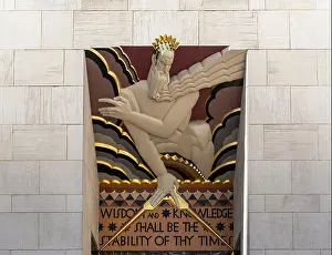 Us American Prints: Art Deco sculpture Wisdom and Knowledge at entrance to 30 Rockefeller Plaza