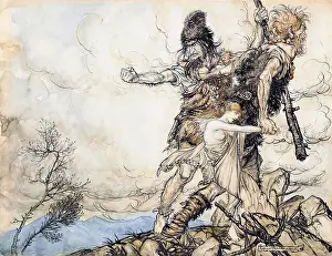 Illustrator Prints: Arthur Rackham, The Giants Fasolt and Fafner abducting Freia