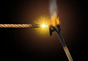 Countdown Prints: Artificial intelligence burning match shaped like an AI icon symbolizes the explosive risks ethical challenges