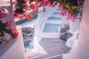 Artistic travel scene. Fantastic sunset landscape of romantic travel and vacation couple destination. Luxury summer adventure concept. Wonderful view