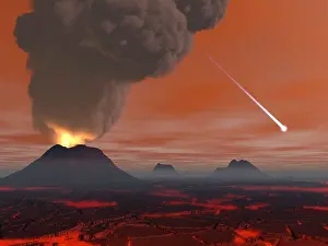 Beds Prints: Artist's concept showing how the surface of Earth appeared during the Hadean eon