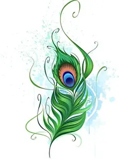 Drips Prints: Arts painted a colorful peacock feather on a white background stained watercolor paint