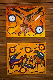 Natives Prints: Artworks hang on a wall at the Hotel-Musee in Wendake