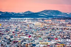 Asahikawa, Hokkaido, Japan town skyline in winter