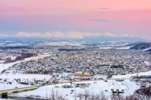 Asahikawa, Japan twilight winter cityscape in Hokkaido