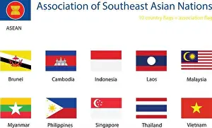 ASEAN flag vector. Association of Southeast Asian Nations members country flag set, collection