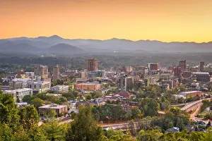 Asheville, North Carolina, USA downtown skyline at dusk