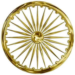 Hindi Prints: Ashoka chakra, India, golden metallic style illustration